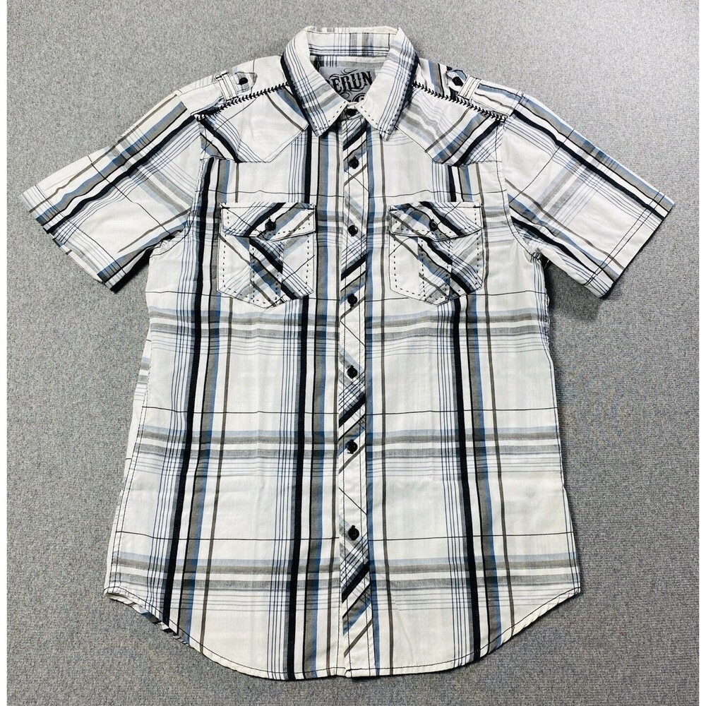 RERUN men’s Plaid Short Sleeve Western Style Shirt Size S